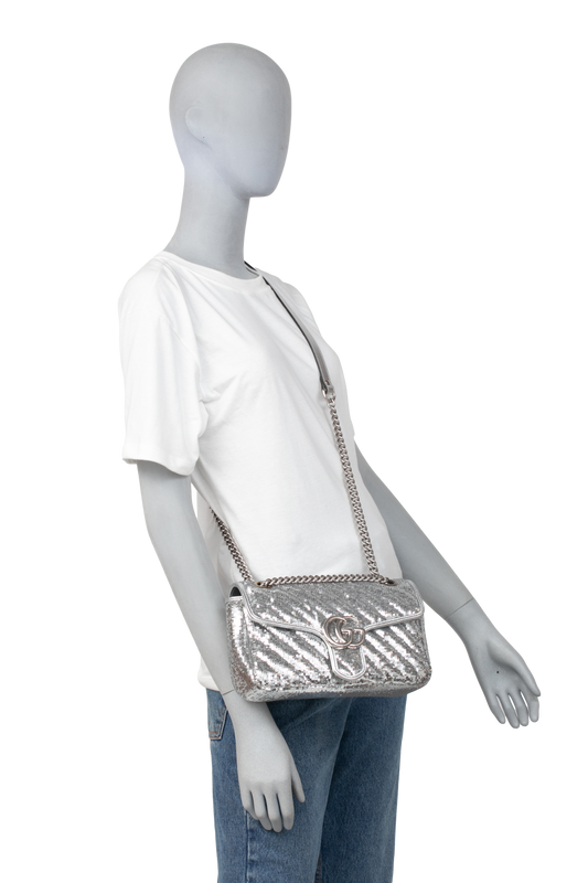 GUCCI SMALL GG MARMONT SILVER SEQUINS