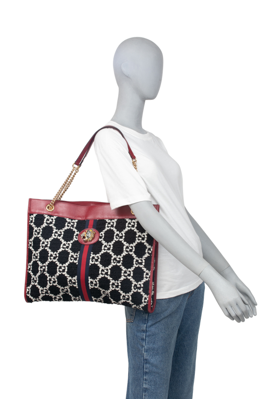 GUCCI RAJAH TOTE RED TWEED B&W