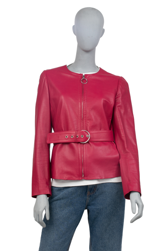 GUCCI JACKET LEATHER MARSALA WITH BELT