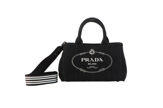 PRADA CANAPA LOGO SMALL TOTE BLACK DENIM