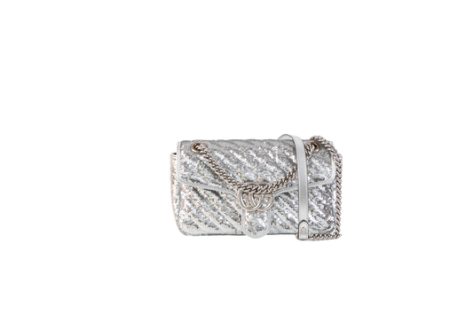 GUCCI SMALL GG MARMONT SILVER SEQUINS