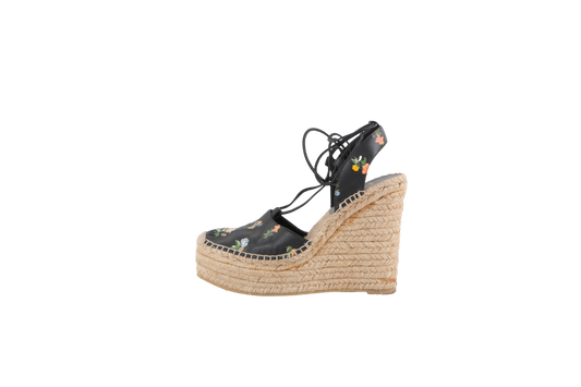 YSL ESPADRILLE PLATAFORMA GLADIATOR BLACK FLOWERS