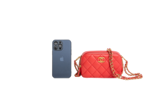 CHANEL MINI CAMERA CASE LAMBSKIN CORAL