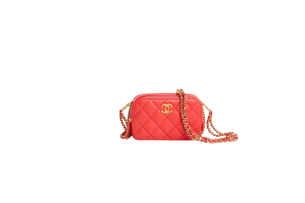 CHANEL MINI CAMERA CASE LAMBSKIN CORAL
