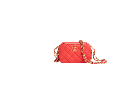 CHANEL MINI CAMERA CASE LAMBSKIN CORAL