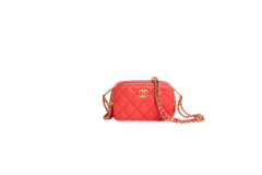 CHANEL MINI CAMERA CASE LAMBSKIN CORAL