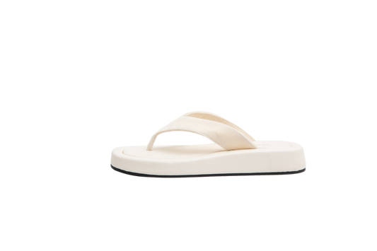 THE ROW GINZA LEATHER AND VELVET PLATAFORM FLIP FLOP OFF WHITE-36 BR