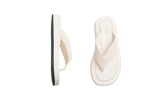 THE ROW GINZA LEATHER AND VELVET PLATAFORM FLIP FLOP OFF WHITE-36 BR