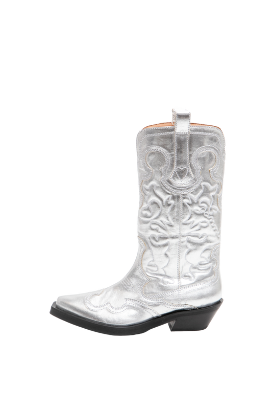 GANNI MID SHAFT WESTERN BOOTS SILVER - 36 BR