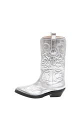 GANNI MID SHAFT WESTERN BOOTS SILVER - 36 BR