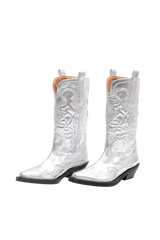 GANNI MID SHAFT WESTERN BOOTS SILVER - 36 BR