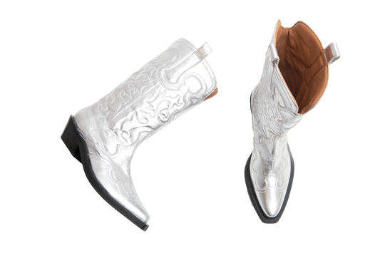 GANNI MID SHAFT WESTERN BOOTS SILVER - 36 BR