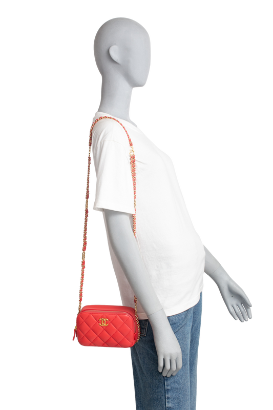 CHANEL MINI CAMERA CASE LAMBSKIN CORAL