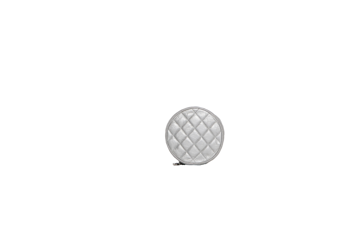CHANEL MINI ROUND POUCH AGED GREY CALFSKIN