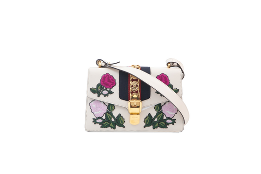 GUCCI SYLVIE OFFWHITE EMBROIDERED FLOWER