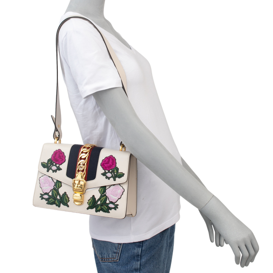 GUCCI SYLVIE OFFWHITE EMBROIDERED FLOWER