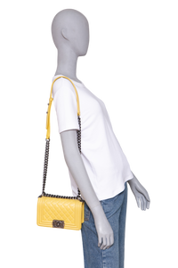 CHANEL BOY SMALL LAMBSKIN YELLOW-RUTHENIUM HDWR