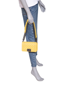 CHANEL BOY SMALL LAMBSKIN YELLOW-RUTHENIUM HDWR