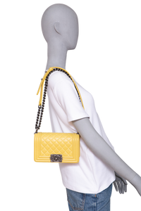 CHANEL BOY SMALL LAMBSKIN YELLOW-RUTHENIUM HDWR