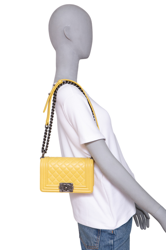 CHANEL BOY SMALL LAMBSKIN YELLOW-RUTHENIUM HDWR