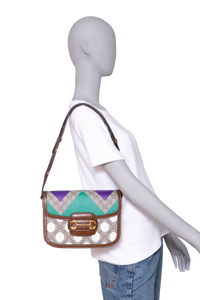 GUCCI HORSEBIT 1955 MEDIUM GG MONOGRAM WITH GEOMETRIC PRINT E POLKA DOT BROWN