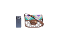 GUCCI HORSEBIT 1955 MEDIUM GG MONOGRAM WITH GEOMETRIC PRINT E POLKA DOT BROWN