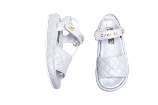 CHANEL DAD SANDAL MATELASSÊ SILVER - 36 BR