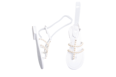 CHANEL THONG SANDALS GOATSKIN PEARL WHITE - 36 1/2 BR