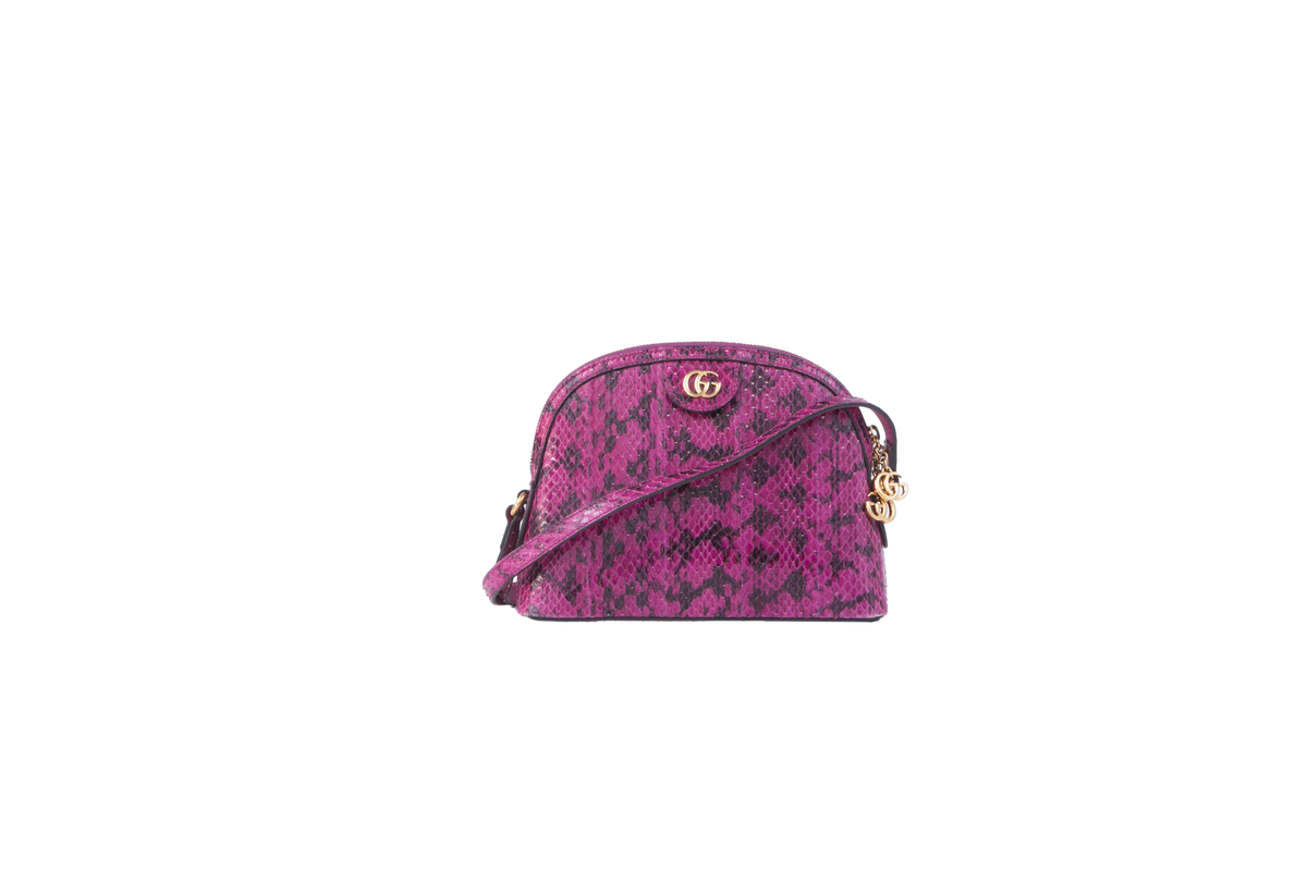 GUCCI OPIHIDIA SMALL GENUINE SNAKESKIN FUCHSIA