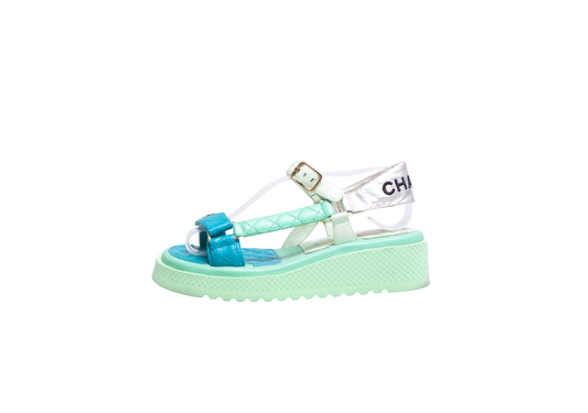 CHANEL SANDAL DAD INTERLOCKING CC BLUE/GREEN - 35 1/2 BR