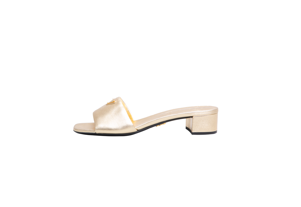 PRADA SAFFIANO PATENT LEATHER SANDAL PYRITE - 36,5 BR