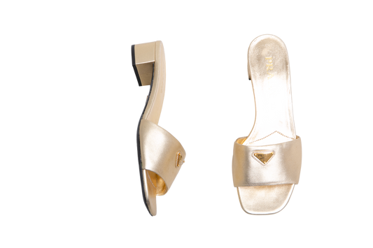 PRADA SAFFIANO PATENT LEATHER SANDAL PYRITE - 36,5 BR
