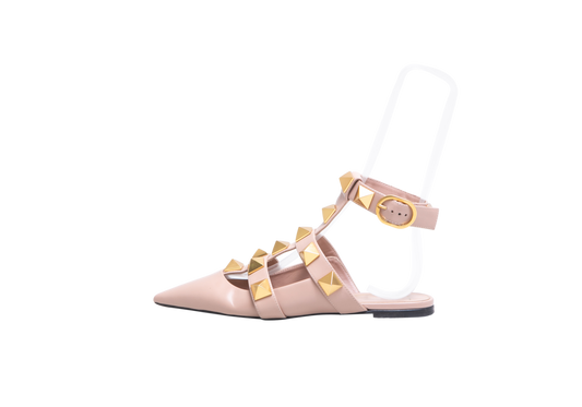 VALENTINO ROMAN STUD BALLET FLAT ROSE CANNELLE - 36,5 BR