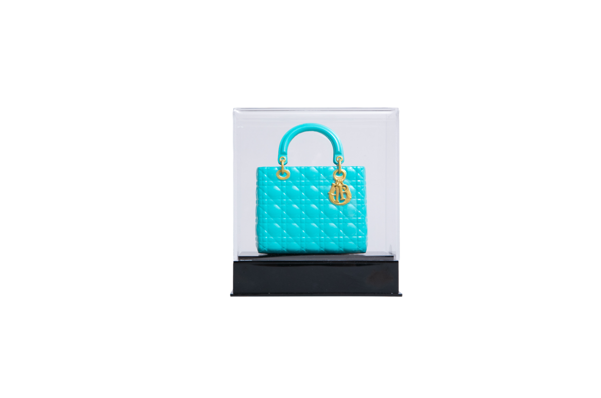 DIOR LADY MINI AZUL TIFFANY VERNIZ FERRAGENS GOLD