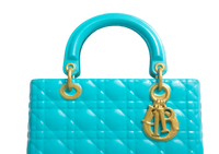 DIOR LADY MINI AZUL TIFFANY VERNIZ FERRAGENS GOLD