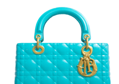 DIOR LADY MINI AZUL TIFFANY VERNIZ FERRAGENS GOLD