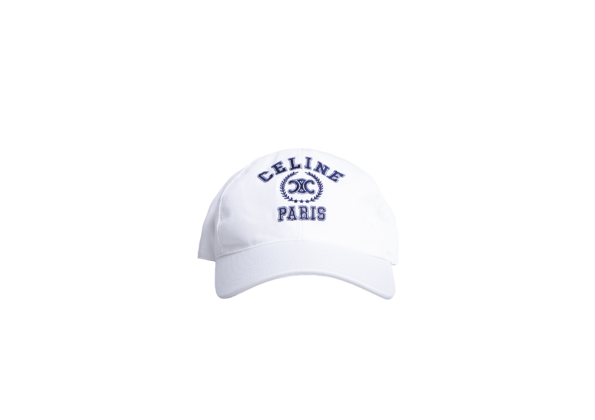 CELINE UNIVERSITY BASEBALL CAP IN GABARDINE COTTON WASHED WHITE NAVY