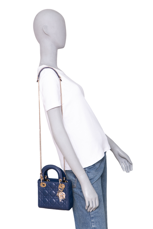 DIOR LADY DIOR MINI LAMBSKIN OCEAN BLUE