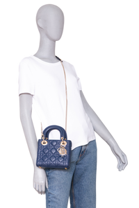 DIOR LADY DIOR MINI LAMBSKIN OCEAN BLUE