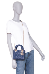 DIOR LADY DIOR MINI LAMBSKIN OCEAN BLUE