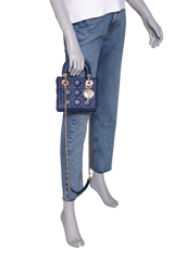 DIOR LADY DIOR MINI LAMBSKIN OCEAN BLUE