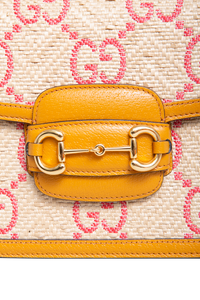 GUCCI HORSEBIT 1955 MEDIUM RAFFIA DARK YELLOW/PINK