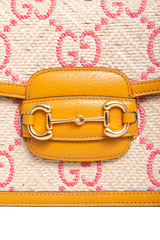GUCCI HORSEBIT 1955 MEDIUM RAFFIA DARK YELLOW/PINK