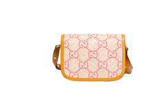 GUCCI HORSEBIT 1955 MEDIUM RAFFIA DARK YELLOW/PINK