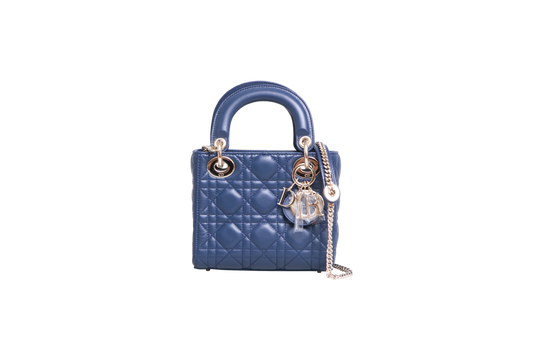 DIOR LADY DIOR MINI LAMBSKIN OCEAN BLUE