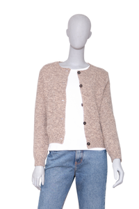 MIU MIU CARDIGAN WOOL LEATHER BEIGE