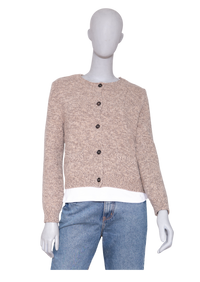 MIU MIU CARDIGAN WOOL LEATHER BEIGE