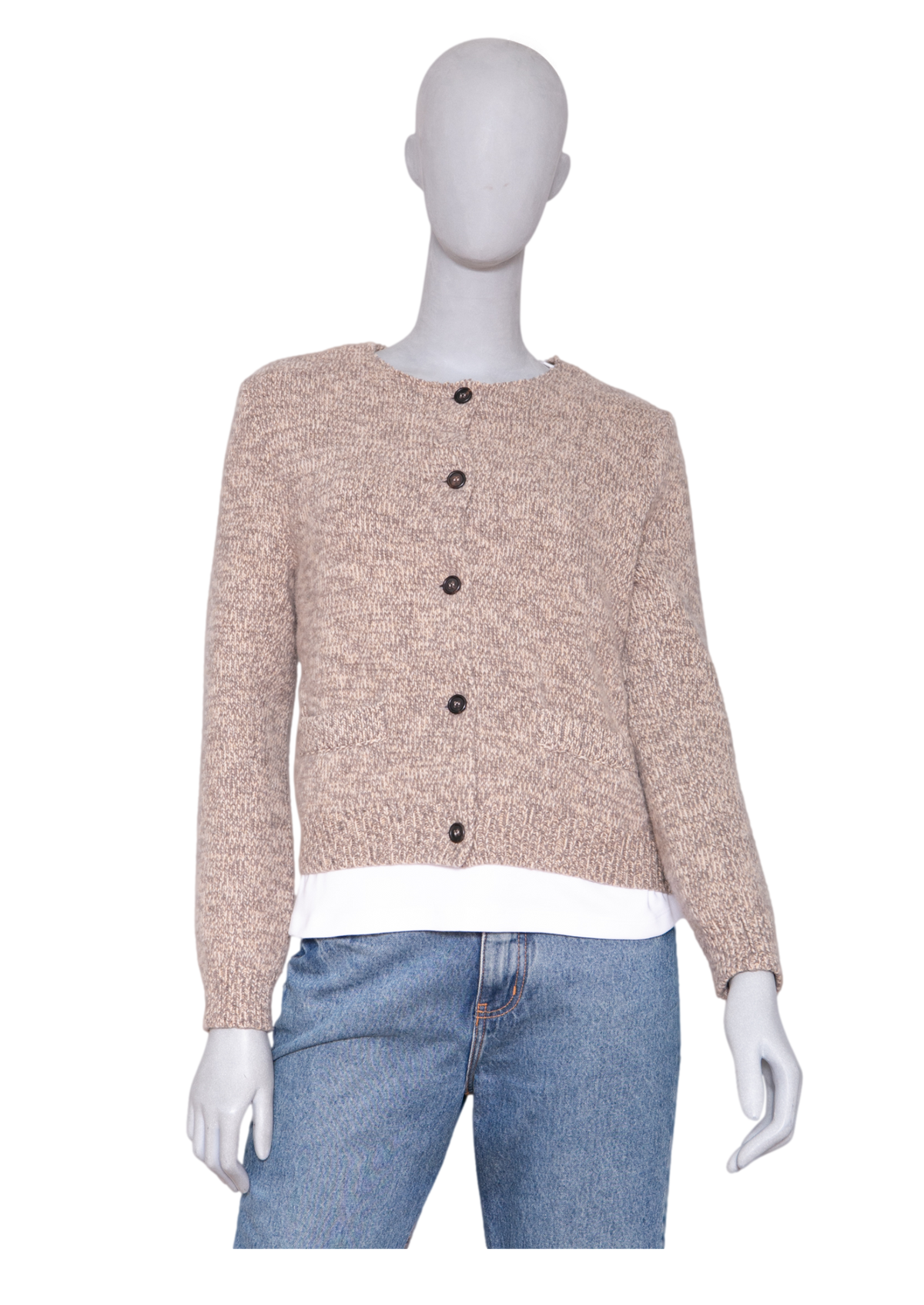 MIU MIU CARDIGAN WOOL LEATHER BEIGE