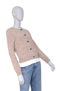 MIU MIU CARDIGAN WOOL LEATHER BEIGE