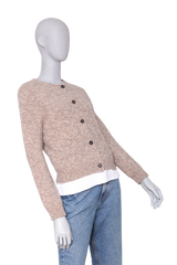 MIU MIU CARDIGAN WOOL LEATHER BEIGE